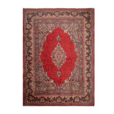 10x14 Coral, Beige, Blue Color Hand Knotted All-Over 100% Wool Traditional Oriental Rug